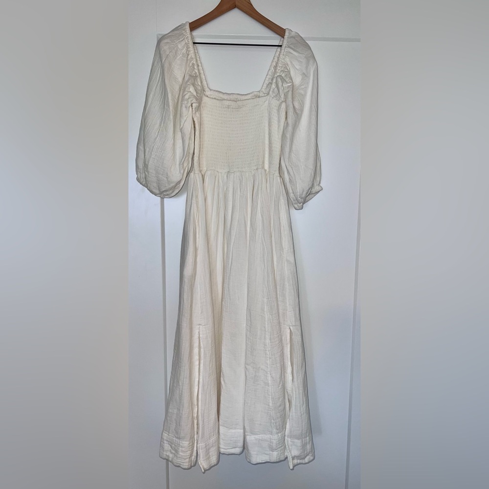 QUINCE Organic Cotton Gauze Smocked Square Neck Midi Dress, cream size small - Picture 7 of 11